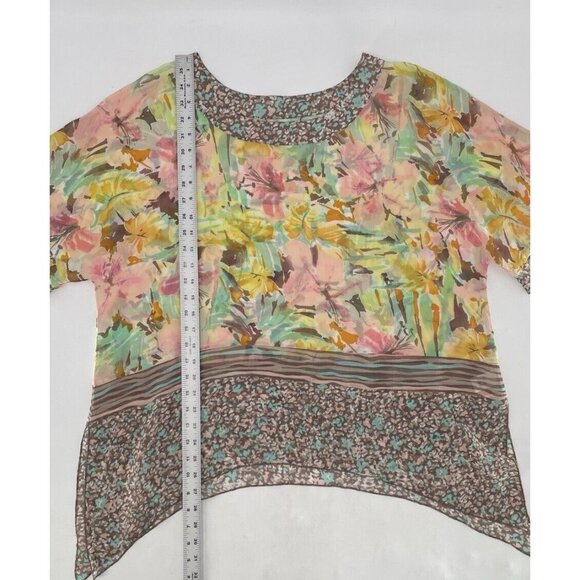 Coldwater Creek 100% Silk Asymmetrical Sheer Floral Blouse Sz S/M Fairycore Boho - Picture 11 of 12